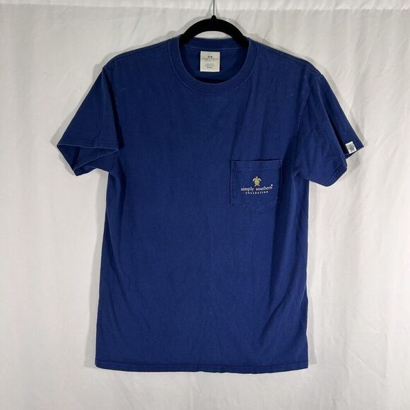 Simply Southern T Shirt Women's Small Blue Be Happy Print Short Sleeve Crew Neck - Picture 2 of 10